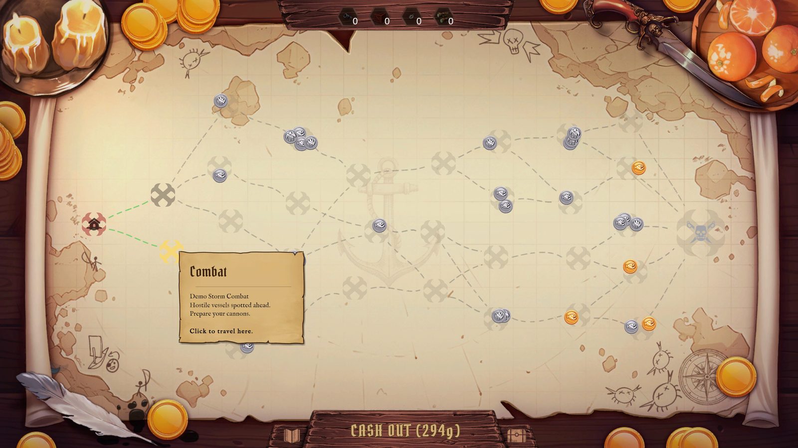 The voyage map: a route of fights, shops and events
